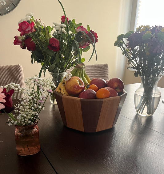 Handmade Walnut & Oak Wood Bowl: Reclaimed Lumber Centerpiece