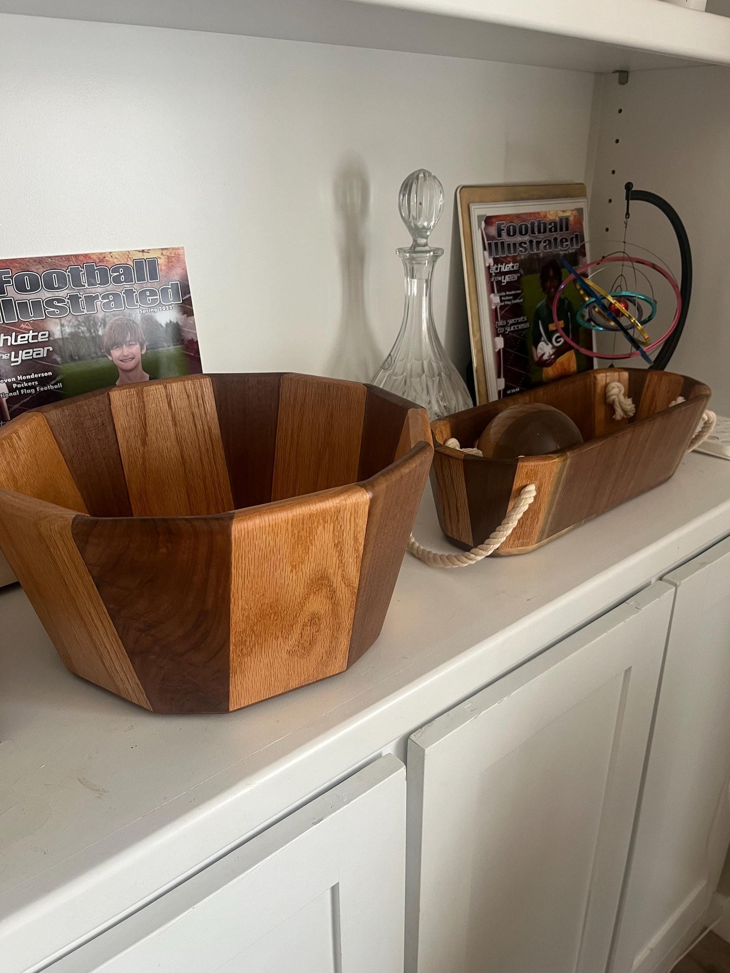 Handmade Walnut & Oak Wood Bowl: Reclaimed Lumber Centerpiece