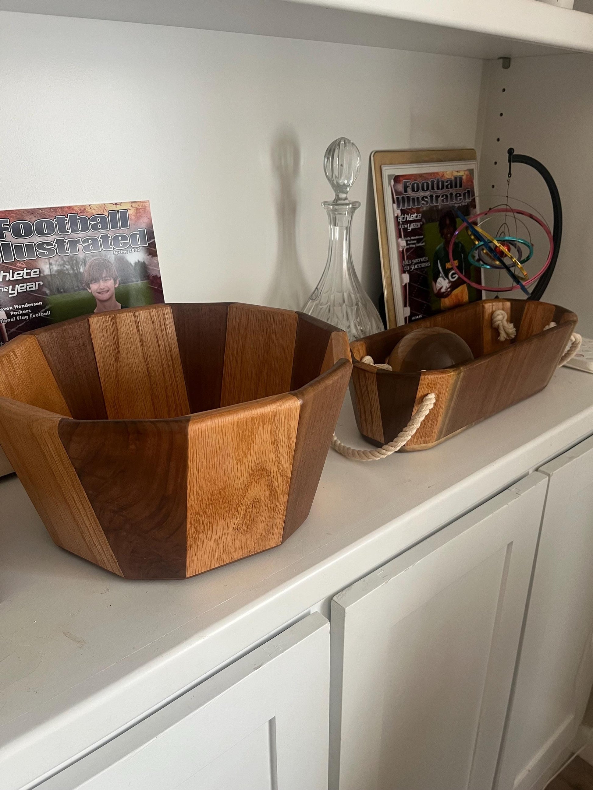 Handmade Walnut & Oak Wood Bowl: Reclaimed Lumber Centerpiece