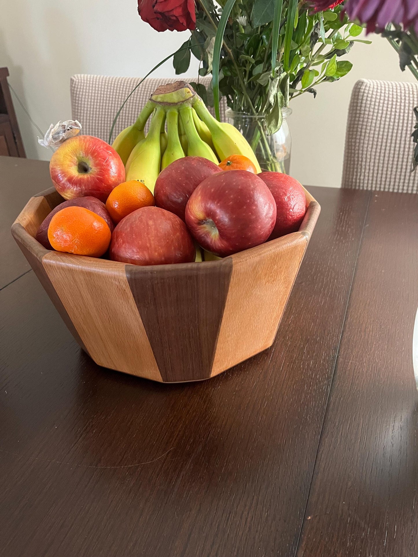 Handmade Walnut & Oak Wood Bowl: Reclaimed Lumber Centerpiece