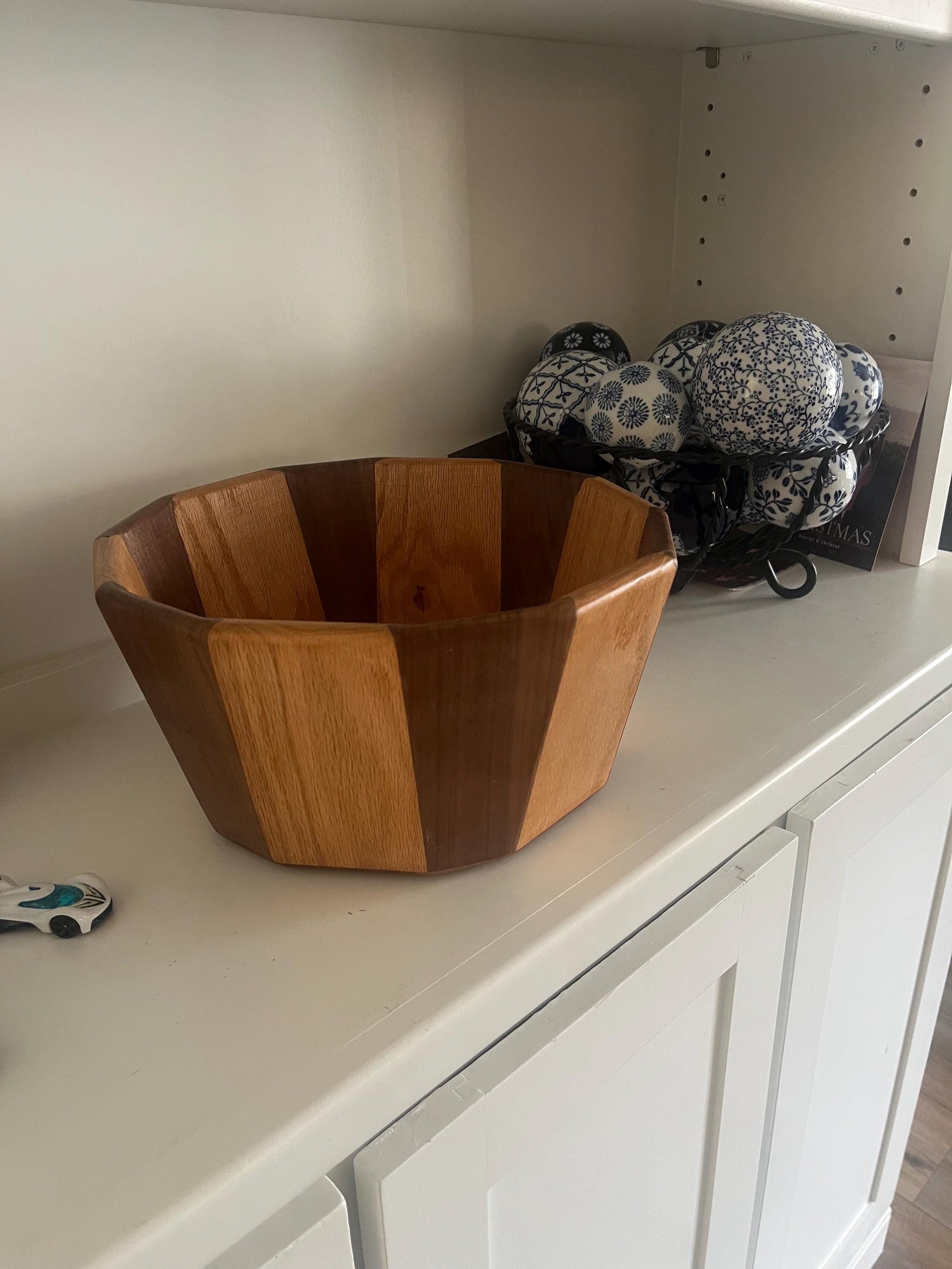 Handmade Walnut & Oak Wood Bowl: Reclaimed Lumber Centerpiece