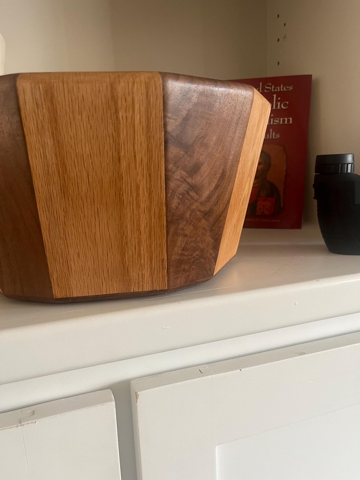 Handmade Walnut & Oak Wood Bowl: Reclaimed Lumber Centerpiece